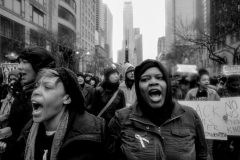 CHICAGO, IL. Nov. 27, 2015 – Demonstrators chant “Hey hey! Ho ho! Rahm Emmanuel has got to go” during a protest march down Chicago’s Magnificent Mile. The Black Friday protest was sparked off in response to the shooting death of Laquan McDonald by a Chicago Police office back in 2014.