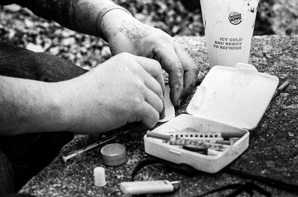 Prior to preparing his heroin, Jay crushes some very potent prescription Dilaudid pills.