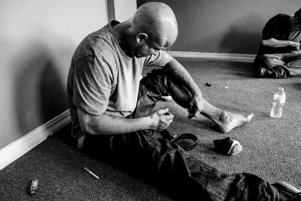 Finding a place to inject in private, is a constant challenge for addicts. This house is generally filled with heroin addicts, who also purchase the heroin in the same neighborhood. 