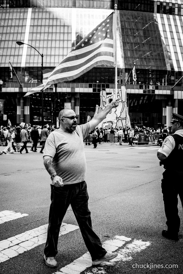 Pro-Israel demonstrator attempting to confront Palestinian counter rally.