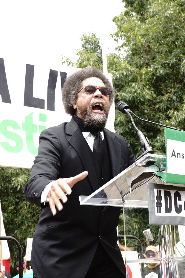 Cornel West addressed the crowd and called for the end to Israeli occupation in Palestine. 