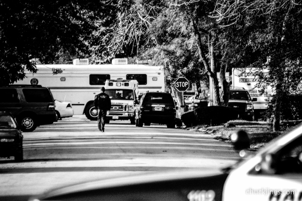 HARVEY IL - AUGUST 20, 2014: The restricted view given to media during a hostage standoff in Harvey, IL on August 20, 2014