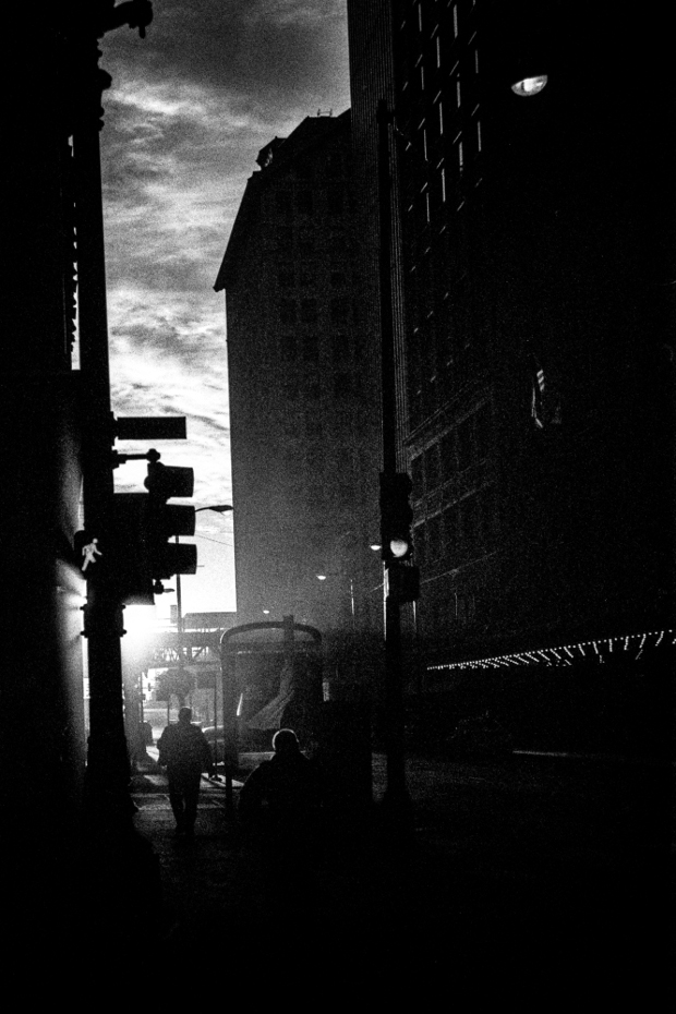 In The Light Adams Street Kentmere 400 at EI 800, Nikon F2, 50mm 1.4, Stand Development