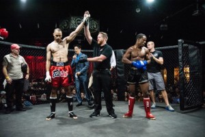 Steven Paine Jennings wins the first TFC Muay Thai title fight over his opponent, Lamont Chulo Doyle, during TFC 135.